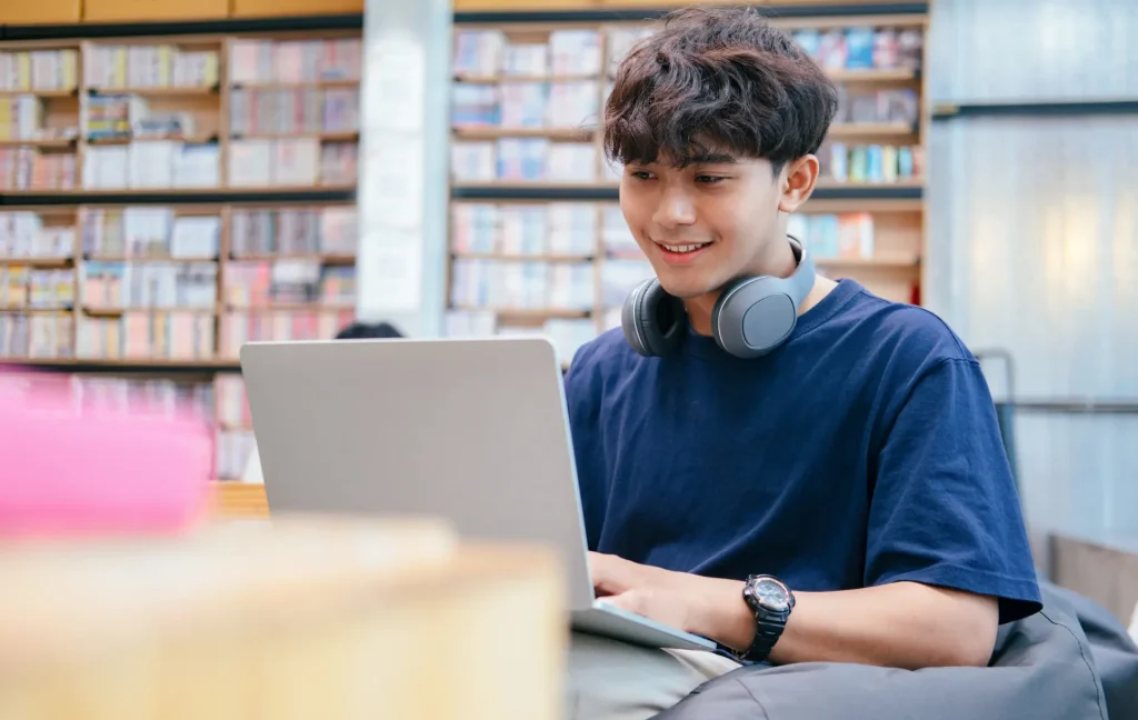 child using technology positively for wellbeing, doing online therapy 