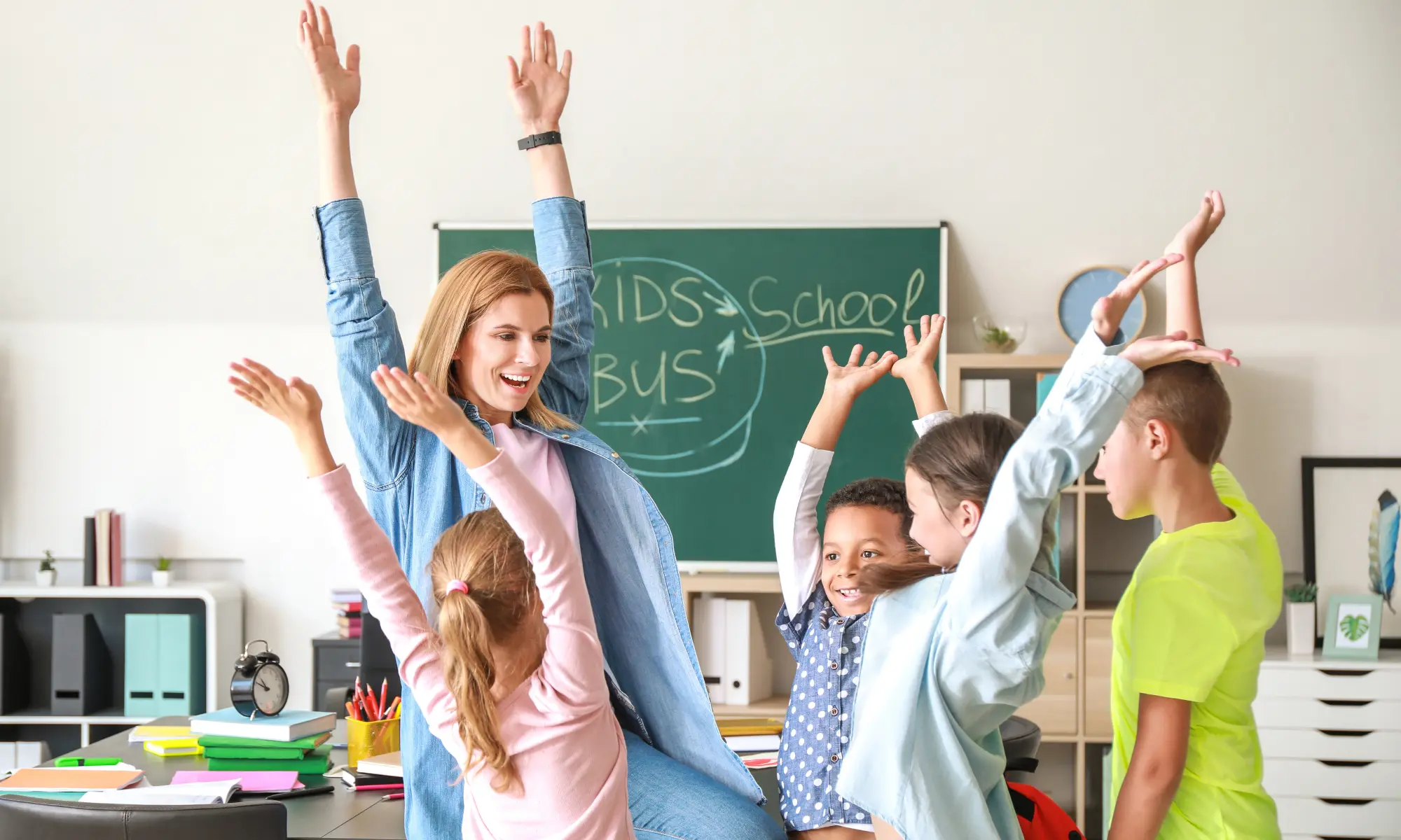 teacher with happy class