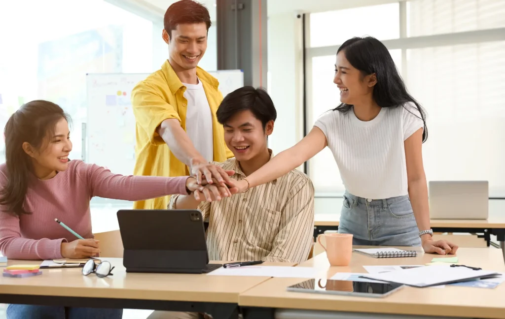 happy students working together