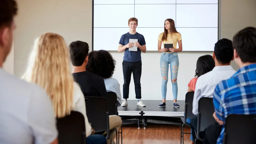 alumni students talking about mental health openly for high school student audience